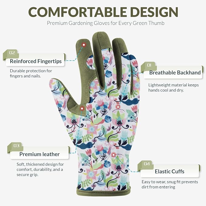 Baidast Gardening Gloves for Women, Breathable Leather Garden Gloves with Grip, Thorn Proof Work Gloves