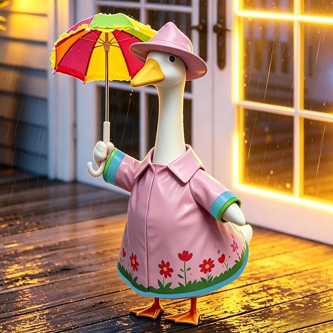 3 Pcs/Set Floral Raincoat Porch Goose Outfits: Pink Lawn Goose Statue Rain Coat Costume with Umbrella Hat - Spring Yard Goose Clothes for 23 Inch Goose Statue - Patio Garden Porch Lawn Outdoor Decor