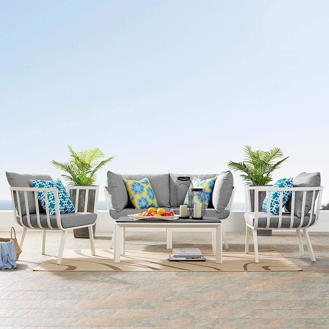 Modway Riverside 5 Piece Outdoor Patio Aluminum Set in White Gray