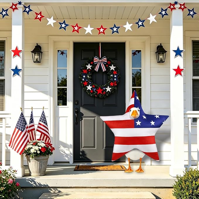 4th of July Patriotic Flag Porch Goose Outfits for 23" Lawn Statue Independence Day Star Goose Costume for Garden Patio USA 250th Anniversary Decoration