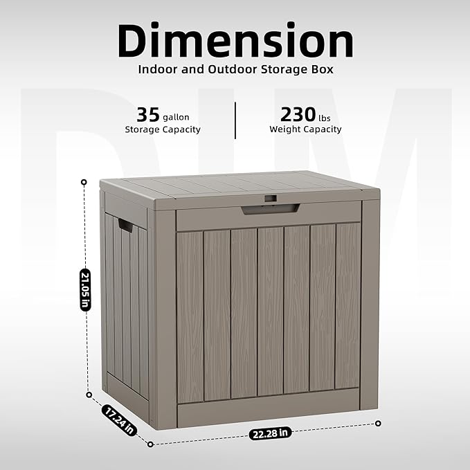 Resin Deck Box Outdoor Storage Box Waterproof for Patio Furniture,Outdoor Cushions,Garden Tools and Pool Supplies (Grey, 35 Gallon)