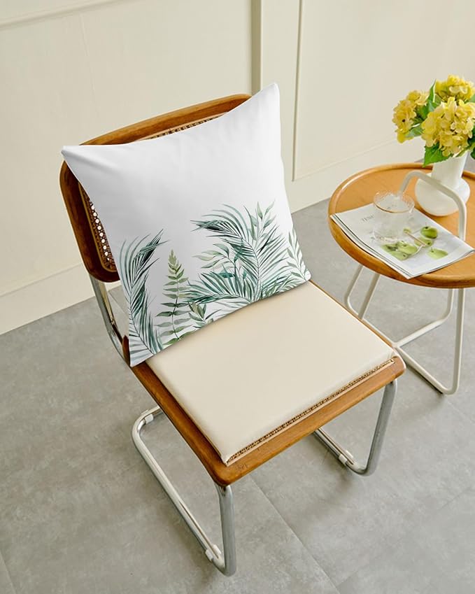 Outdoor Waterproof Throw Pillows Tropical Palm Leaves White Patio Pillows Pack of 1,Decorative Pillow Covers with Insert,Pillow Cushion Case for Garden Couch Sofa Pastoral Green Leaf Plant