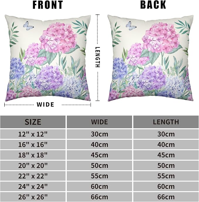 Pink Hydrangea Pillow Covers Spring Flowers Outdoor Pillow Covers 18x18 Set of 2 Purple Pink Hydrangea Eucalyptus Pillow Case Cotton Linen Cushion Case for Sofa Garden Patio