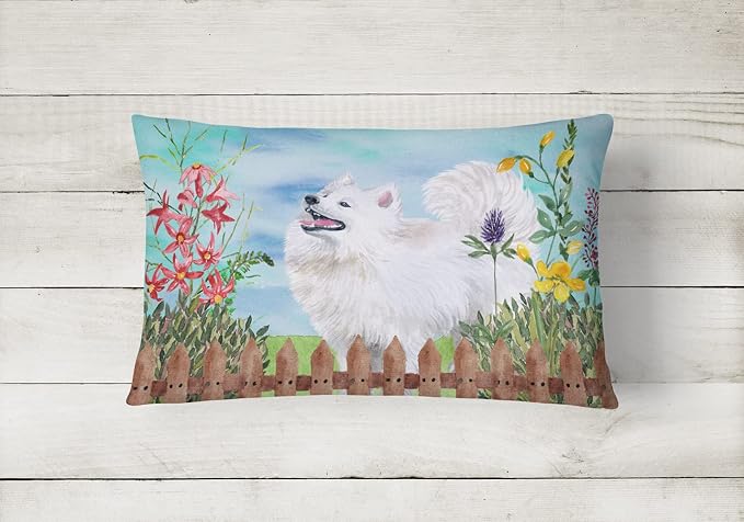 Caroline's Treasures CK1253PW1216 Samoyed Spring Canvas Fabric Decorative Pillow Machine Washable, Indoor Outdoor Decorative Pillow for Couch, Bed or Patio, 12HX16W