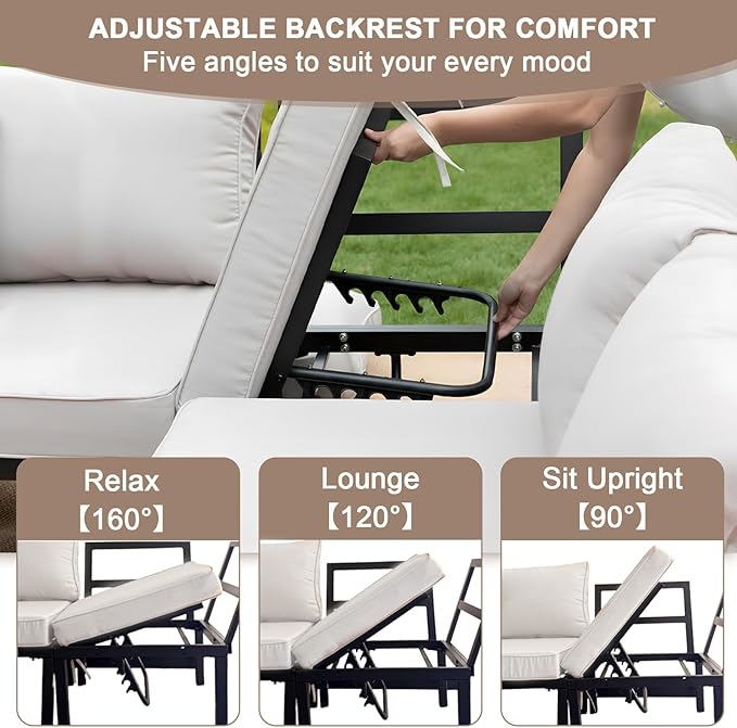 5-Person Outdoor Patio Furniture Set, Durable Metal Frame Outdoor Sectional with Wood-Look Table & Waterproof Cushions, All-Weather Conversation Set for Garden, Balcony, Poolside-Beige