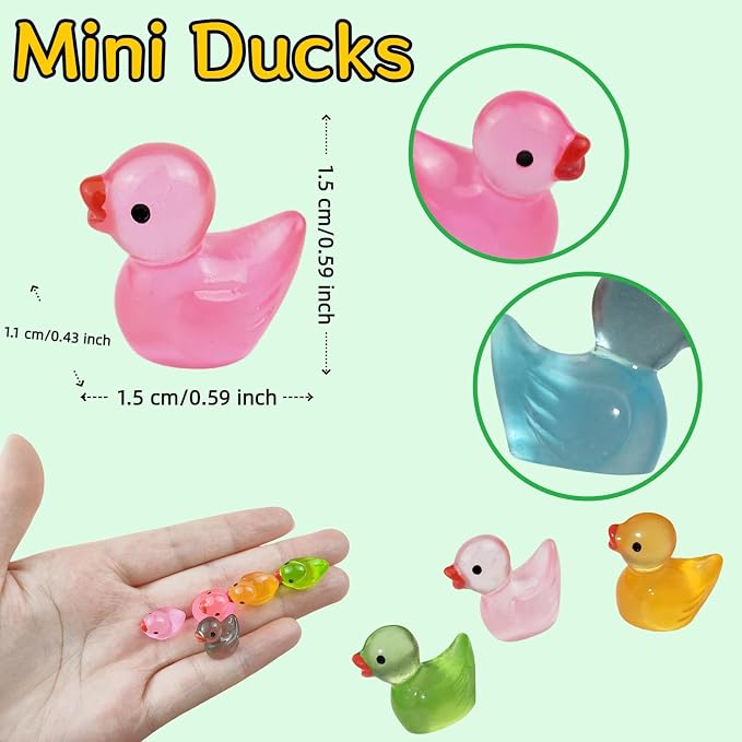 120PCS Mini Luminous Resin Ducks 12 Colors | Tiny Colorful Resin Ducks, Miniature Little Plastic Animal Figures for Micro Landscape Fish Tank Garden Dollhouse DIY Decor