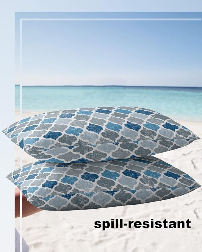 Morocco Outdoor Pillow Shams Set of 2, Decorative Pillowcases Cushion Case, Soft Throw Pillow Covers Waterproof Pillow Case 20x12 Inch, Blue Grey Geometry Retro