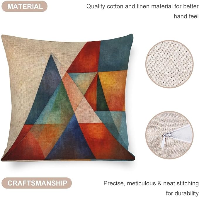 Throw Pillows Colorful Fun Aesthetic Mid Century Modern Gomestry Pillows 20"x20" Hand Drawn Striped Watercolor Brush Dye Linen Cushion Case Outdoor Home Decoration Home Decoration for Sofa Couch