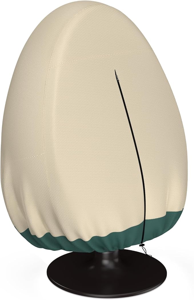 Patio Hanging Egg Chair Cover Waterproof - 420D Heavy Duty Outdoor Single Seat Wicker Swing Egg Chair with Zipper, All-Season Protector Fits 45"W Swing/Egg Chairs,Beige&Green