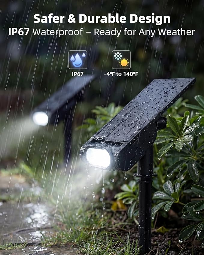 EZVALO Solar Spot Lights Outdoor IP67 Waterproof, Adjustable Solar Landscape Lights, 3 Lighting Modes Solar Spotlights for Outside Yard Garden Plant Trees Pathway Flag (Cool White-4Pack)