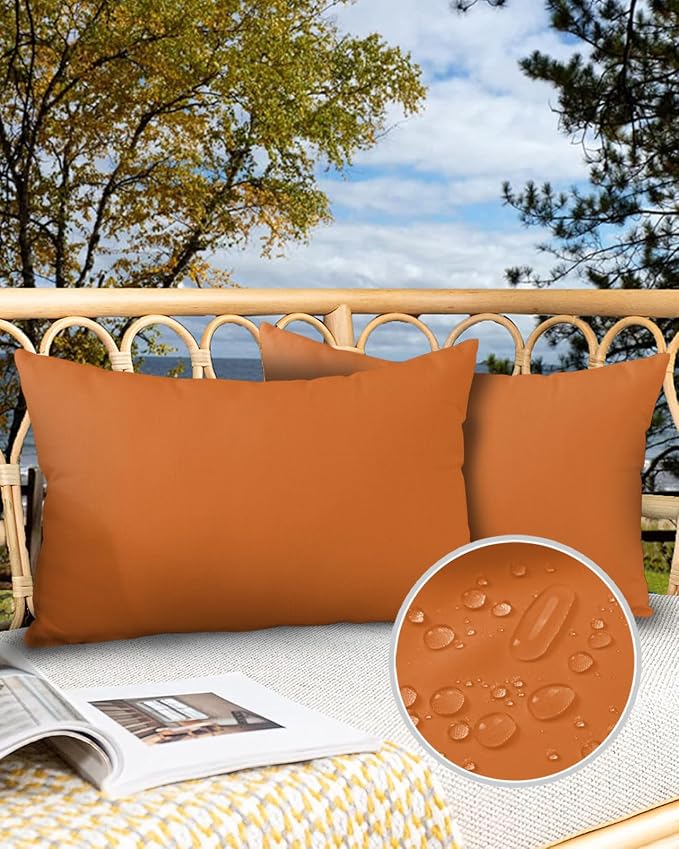 Outdoor Waterproof Throw Pillows Solid Art Minimalist Pure Orange Patio Pillows Pack of 2,Decorative Pillow Covers with Insert,Pillow Cushion Case for Garden Couch Sofa Plain Single Bright Color