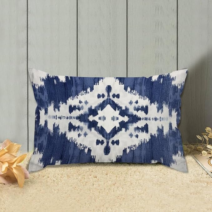 Set of 2 Navy Blue Grey and Beige Ikat Pattern Print Pillow Cases 12x18in Cushion Covers Farmhouse Pillows Covers for Couch Living Room Office Soft Rectangle Accent Pillowcase for Kids