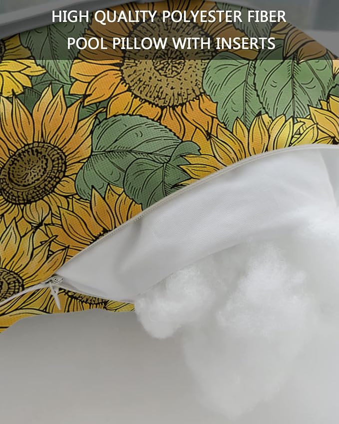 Outdoor Pillows Covers with Inserts Sunflower Rustic Flower Fall Waterproof Recliner Pillow with Adjustable Strap Throw Pillows for Patio Furniture Pool Lounge Chair, 11x16 inch, 2PCS