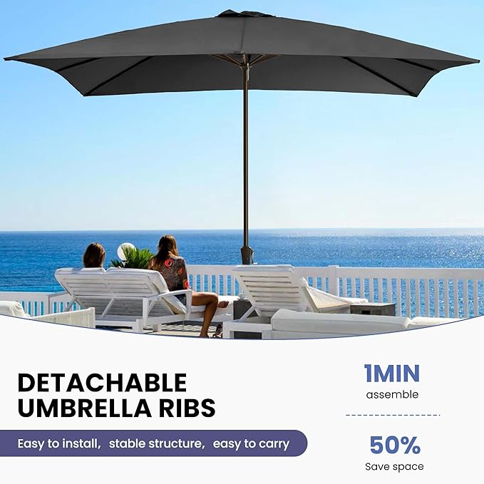Ayge 8x10FT Large Rectangular Patio Umbrella Outdoor Table Umbrella w/Crank Rectangle Market Umbrella UV Protection for Garden, Deck,Lawn,Yard & Pool,Black