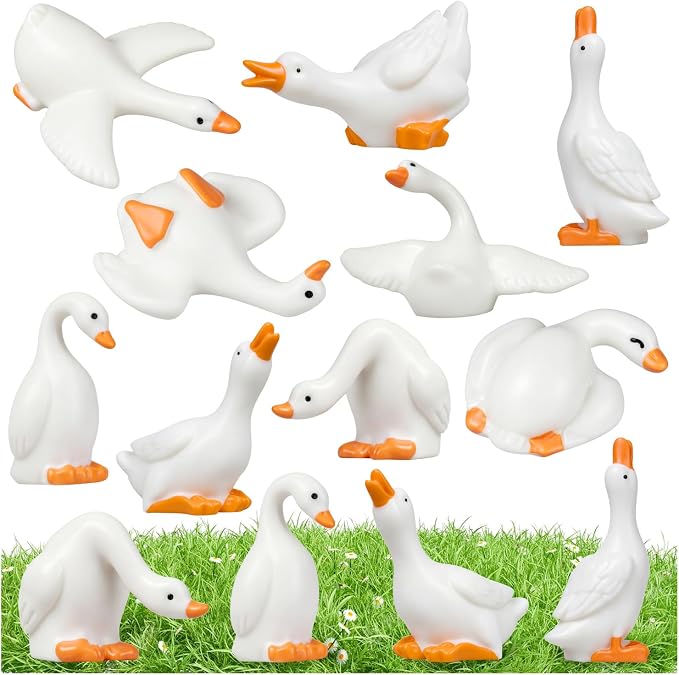 21pcs Mini Resin Goose Figurines, Tiny Animal Figurine Bulk | Small Desk Goose Decor for Garden Lawn Yard Micro Landscape Aquarium Potted Ornament DIY Craft