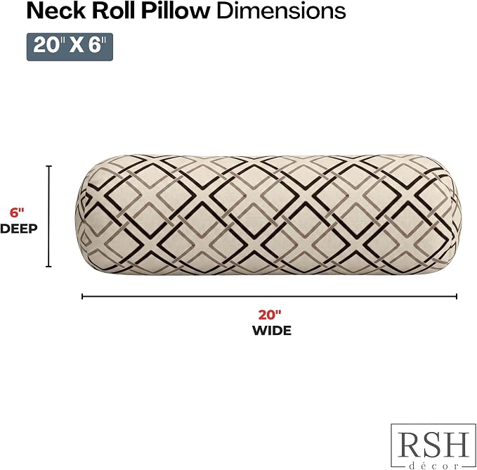 RSH DECOR: Sunbrella Neck Roll Pillows Set of 2 | 20” x 6” | Outdoor Bolster for Patio, Deck, Porch, or Poolside Furniture | Water & Fade-Resistant | Made in USA (Dwell Mahogany)