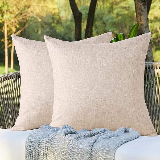OTOSTAR Pack of 2 Waterproof Outdoor Indoor Throw Pillow Covers 18x18 Inch Garden Decorative Pillow Covers Square Pillowcases Outdoor Patio Cushion Case Pillows for Couch Tent Park Sofa Decor (Beige)