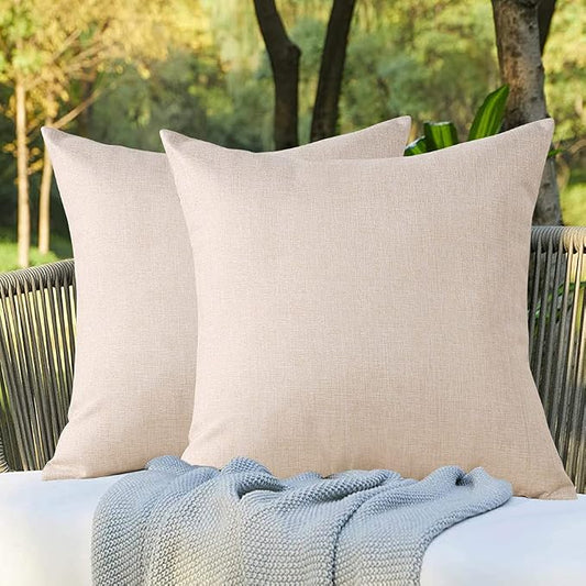 OTOSTAR Pack of 2 Waterproof Outdoor Indoor Throw Pillow Covers 18x18 Inch Garden Decorative Pillow Covers Square Pillowcases Outdoor Patio Cushion Case Pillows for Couch Tent Park Sofa Decor (Beige)
