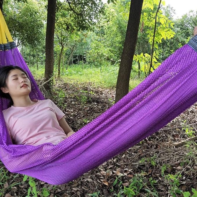 Outdoor Travel Hammock, Portable Camping Hammocks, Outdoor Sport Hammock, Mesh Net Nylon Rope Sleeping Bed with Tree Straps Travel Bag for Garden Beach Yard Travel