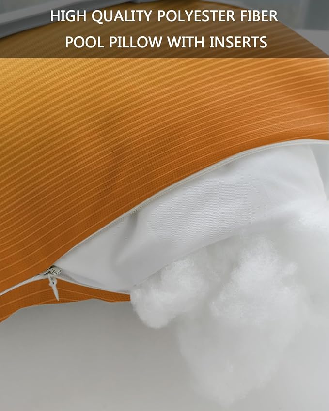 Outdoor Pillows Covers with Inserts Teal Turquoise Yellow Orange Ombre Stripe Gradient Waterproof Pillow with Adjustable Strap Throw Pillows for Patio Furniture Pool Lounge Chair, 11x16 Inch, 1PCS