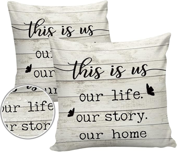 Outdoor Waterproof Pillow Covers for Patio Furniture Farmhouse Style Decorative Throw Pillow Cover Funny Quote Wood Grain Pillowcases Set of 2 Cushion Case for Sofa Couch Chair Home Decor 24x24 inch