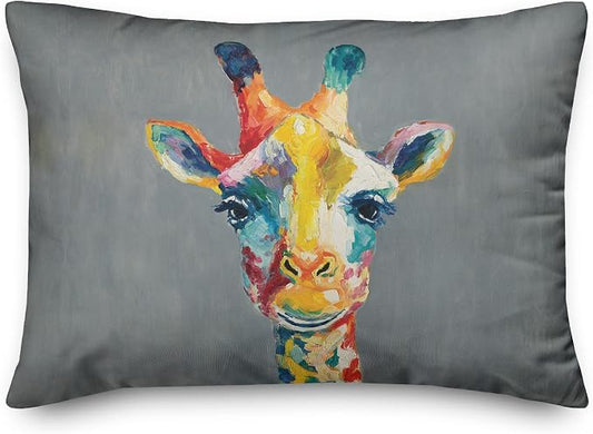 Colorful Giraffe Indoor/Outdoor Pillow | Decorative Pillows for Living Room Couch Bed Sofa Patio, Fluffy Soft Cushion | Water Resistant Multi, 14x20