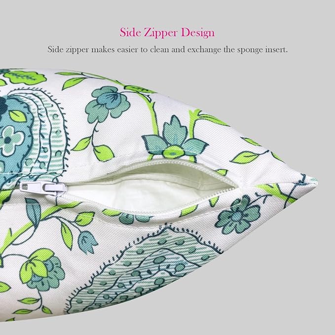 Outdoor Waterproof Decorative Throw Pillow Cover for Patio Furniture, 18x18 Inch Fade Resistant Patio Garden Cushion Cover for Couch Bed Sofa, Floral Blue
