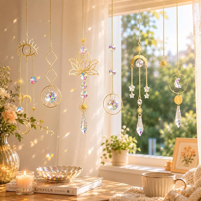 ilclviz Suncatcher Crystal Hanging Sun Catcher Prism with Chain Pendant Ornament Crystal Balls for Window