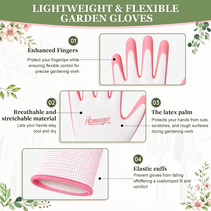 Womens Garden Gloves, Small Work Gloves With Grip, Breathable Yard Gloves | Durable Yard Work Gloves, Rubber-Coated Landscaping Gloves for Weeding, Planting, Lawn Care, Outdoor Work and Warehouse Tasks