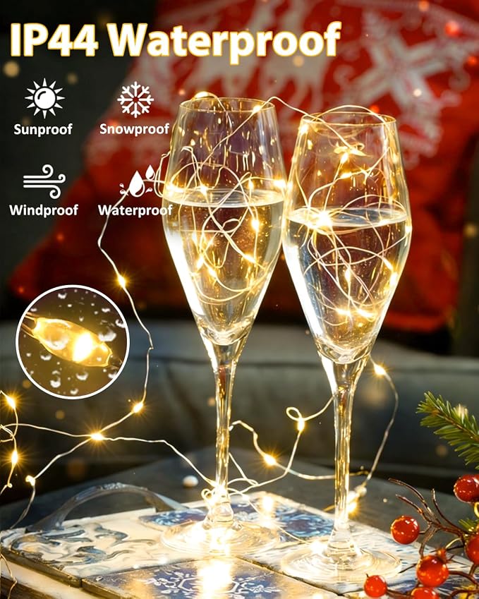 2 Pack 100 LED Fairy Lights Battery Operated with Remote, 33 FT Warm White | Cuttable, 8 Modes, Memory, Dimmable, Waterproof Battery String Lights with Timer for Indoor Outdoor, Christmas Decorations
