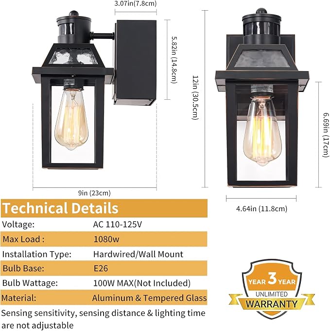 Yisuro Porch Lights with GFCI Outlet, Dusk to Dawn Motion Sensor Outdoor Light, 3 Lighting Modes Exterior Fixture, Outside for House Front Door Patio Garage(2 Pack Black)