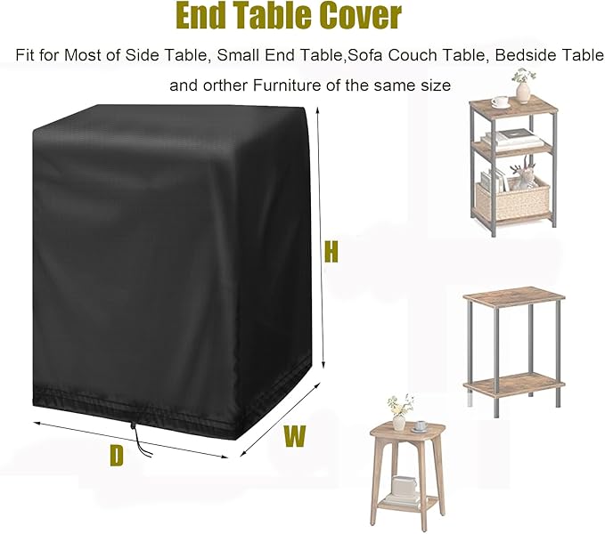 End Tables Cover, Waterproof Sun Dust Protection with Drawstring, Fits Square Small End Bedside Table, Deck Balcony Furniture Protector, Black-20.1"D x 20.1"W x 17.5"H