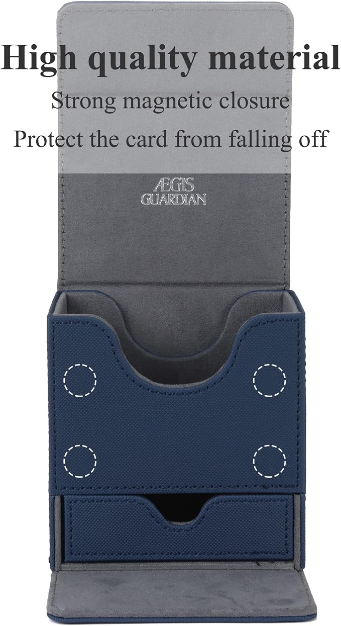 AEGIS GUARDIAN Card Deck Box with Dice Tray for MTG Cards, Commander Deck Box fit 150+ Sleeved Cards, PU Leather Card Storage Box Strong Magnet Deck Game Case for TCG CCG, Blue