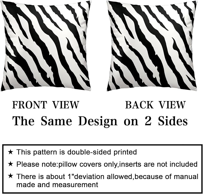 2 Pack Animal Print Throw Pillow Covers 24x24 Black and White Zebra Skin Pattern Pillow Covers Cotton Blend Modern Abstract Art Pillowcases Bedroom Living Room Home Decor