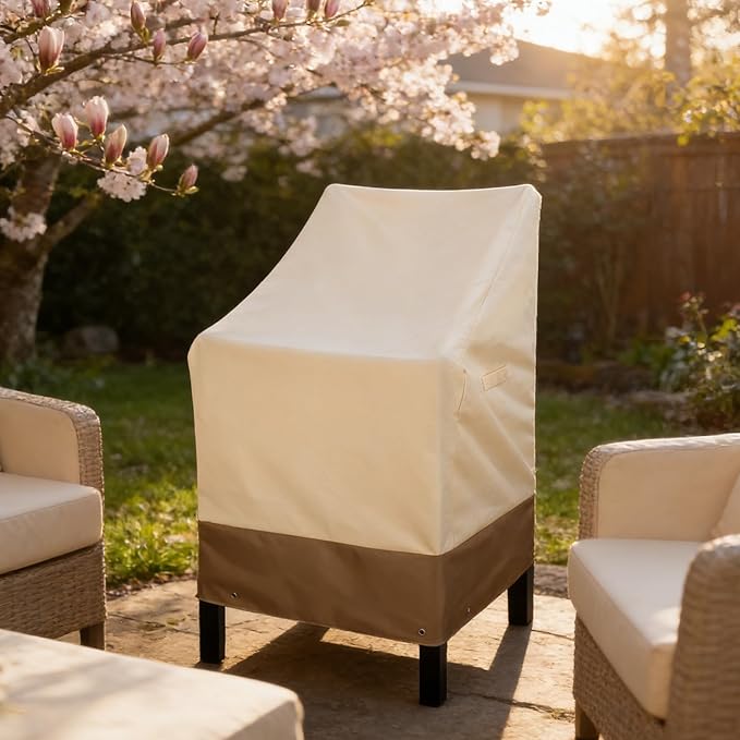 RosieLily High Back Patio Chair Covers Waterproof Heavy Duty Stackable Outdoor Bar Stool Cover Patio Furniture Covers Outside Lounge Deep Seat Covers, High Back-1 Pack Beige