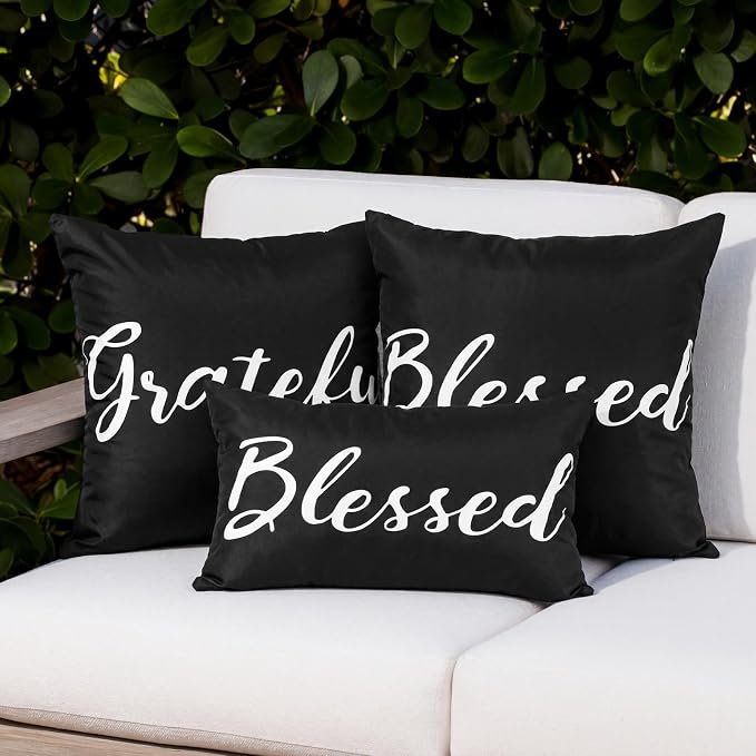 Adabana Outdoor Waterproof Grateful Pillow Covers Set of 2 12x20 Inch | Home Decorative Outdoor Pillows Cover for Patio Garden Porch Farmhouse