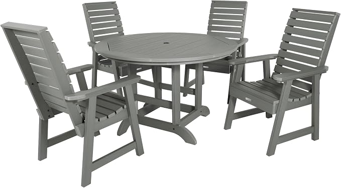 Highwood Weatherly 5-Piece Round Dining Set, Dining Height, Coastal Teak