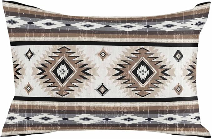 Outdoor Waterproof Throw Pillow Covers Set of 2 Brown Grey Boho Aztec Lumbar Pillowcases 20x12 Inches Southwest Tribal Geometric Decorative Pillows Cushion Case Patio Pillows for Couch Bed Garden