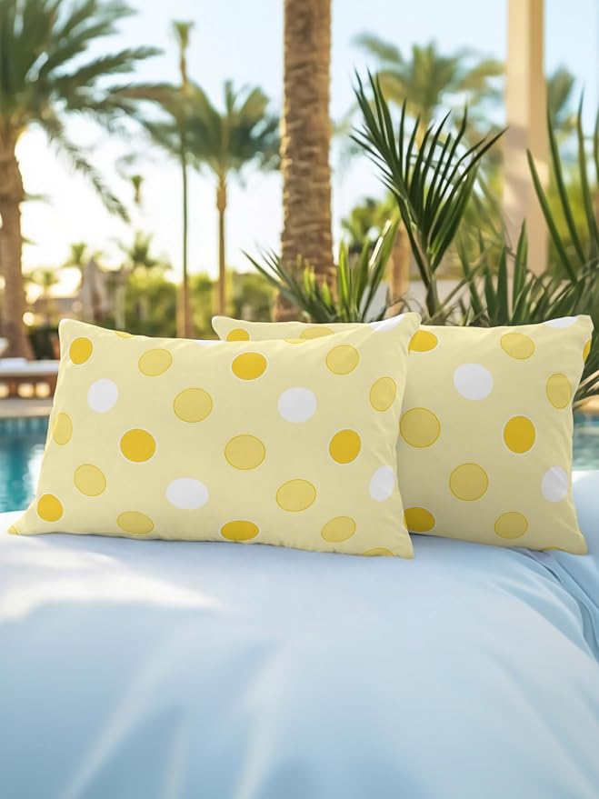 Waterproof Outdoor Pillow Set of 2 Yellow Polka Dots Decorative Throw Pillows Cover & Insert 20x12 Inch Lumbar Pillowcase Funny Circles Spots Pillows for Couch Sofa Bed Patio Furniture Indoor Outdoor