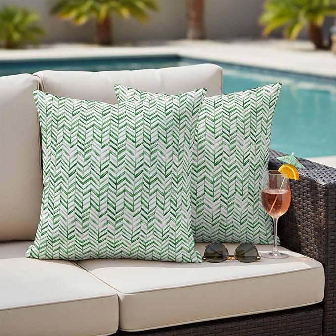 Green Line Outdoor Pillow Covers 24x24 Inch Throw Pillow Covers Set of 2 Waterproof Decorative Pillow Cases Vintage Abstract Geometric Stripes Watercolor Cushion Covers for Patio Furniture Garden
