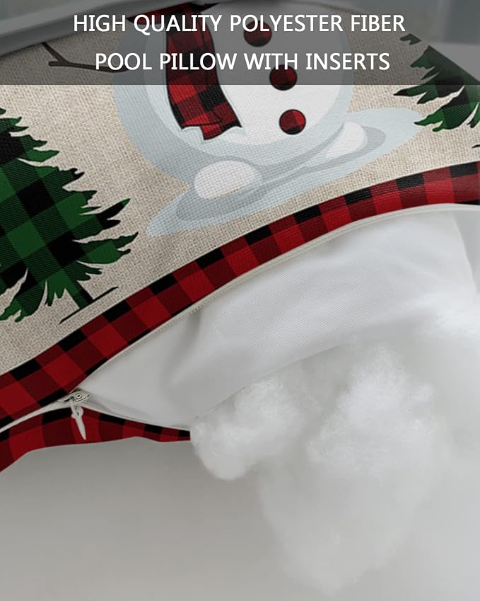 Outdoor Pillows Covers with Inserts Merry Christmas Cute Snowman with Xmas Tree Waterproof Recliner Pillow with Adjustable Strap Throw Pillows for Patio Furniture Pool Lounge Chair, 11x16 inch, 1PCS