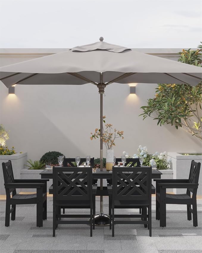 HDPE Outdoor Dining Set for 6,Patio Dining Set with Umbrella Hole,Weather Safe Outdoor Table and Chairs for Garden, Backyard, Poolside Black