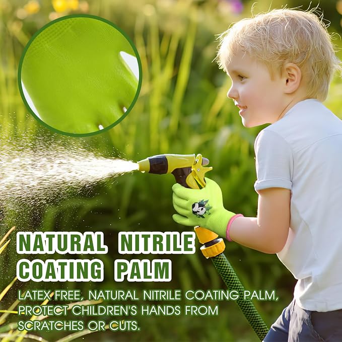 HANDLANDY 3 Pairs Kids Gardening Gloves, Grippy Kids Work Gloves, L | Nitrile Coated Children Toddler Garden Yard Work Cycling Outdoor Playing Gloves for Girls Boys