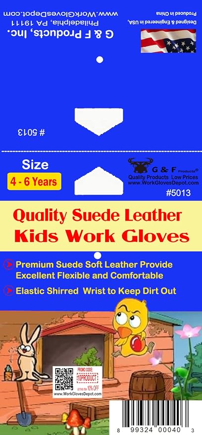 G & F Products JustForKids Kids Garden & Work Gloves for Boys & Girls, Durable Gloves for Gardening, Yard Work & DIY