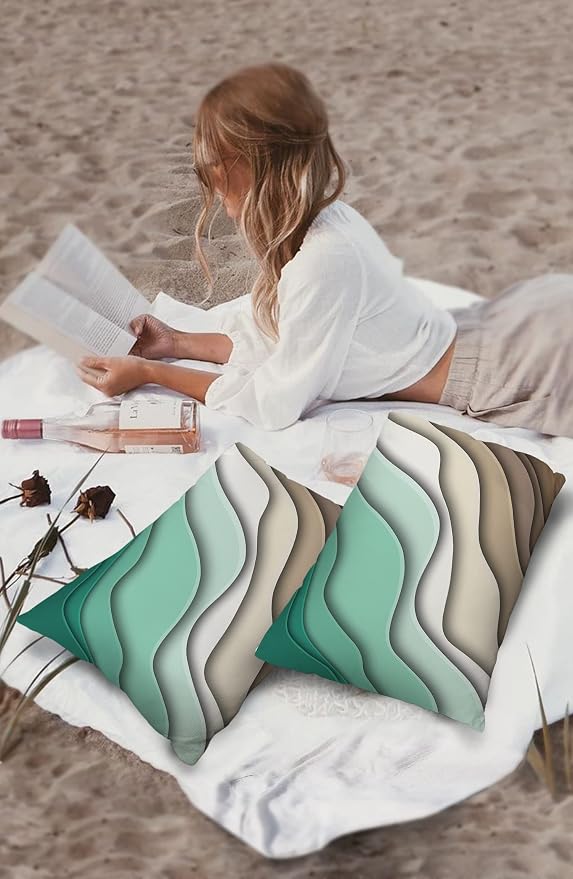 Outdoor Waterproof Pillow Covers for Patio Furniture Green Modern Geometric Decorative Throw Pillow Cover Brown Ombre Abstract Pillowcases Set of 2 Cushion Case for Sofa Couch 20 x 12 Inches