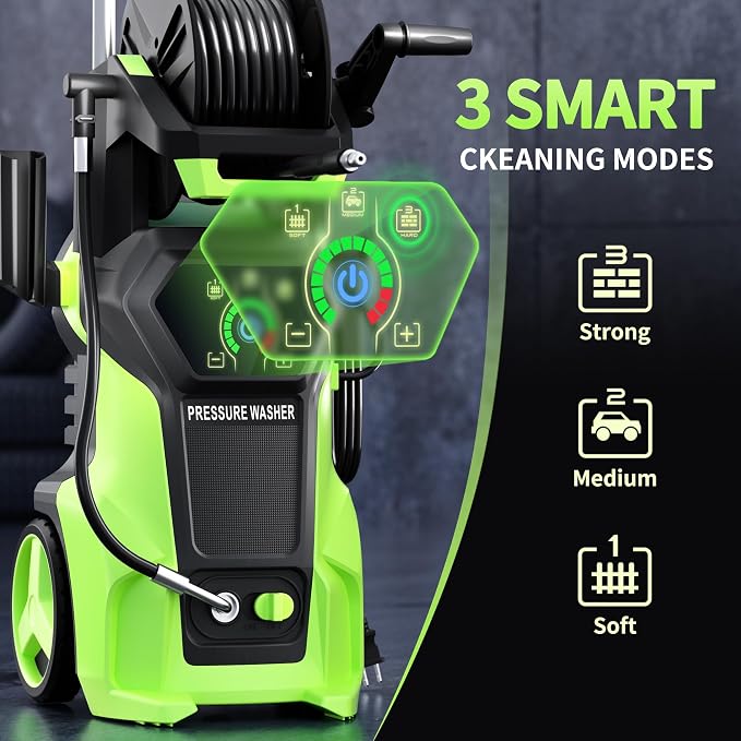 𝟓𝟎𝟎𝟎𝐏𝐒𝐈 𝐏𝐫𝐞𝐬𝐬𝐮𝐫𝐞 𝐖𝐚𝐬𝐡𝐞𝐫 Cleaner, Portable Car Washer with 4 Quick Connect Nozzles, Foam Cannon for Car Driveway Patio Fence (Green)