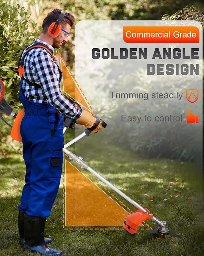 52CC Gas Powered Weed Eater, 3-in-1 String Trimmer/Brush Cutter/Edger – 18″ Cutting Swath, Balanced 18.5LB Design, Full-Crank 2-Stroke Engine, Quick-Start System for Effortless Yard Care (Red)