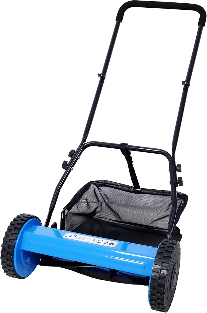 14-inch 5-Blade Push Reel Mower, Adjustable Cutting Height with Grass Catcher 5 Steel Blades Easy to Use for a Green Healthy Lawn,Suitable for Farms, Parks, Yards and Courts (Blue)