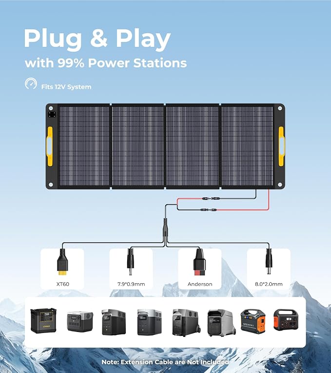 Lipower 200W Portable Solar Panel for Power Station, IP68 Waterproof, 25% High Efficiency ETFE Monocrystalline, Adjustable Kickstands, 200Watt Foldable Solar Charger for Generator,RV,Camping,Off Grid