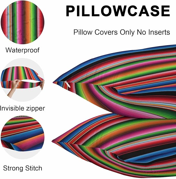 Red Green Blue Striped Outdoor Pillow Covers 26x26 Inch Throw Pillow Covers Set of 2 Waterproof Decorative Pillow Cases Modern Abstract Striped Cushion Covers for Patio Furniture Garden Couch Sofa